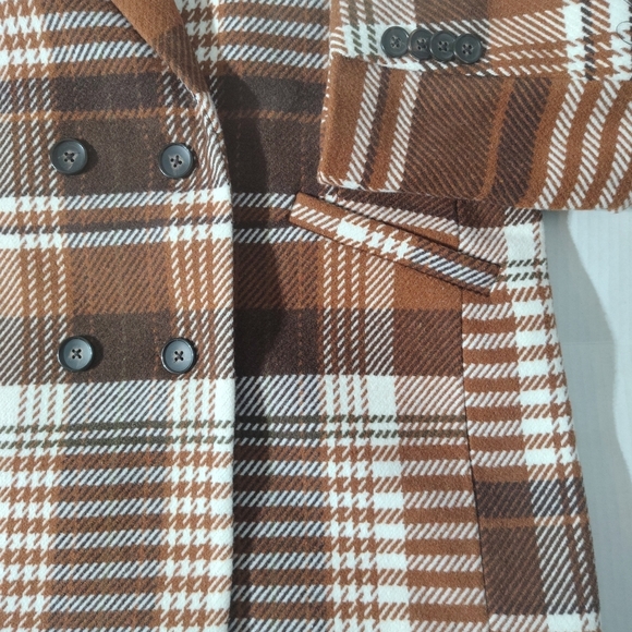 Levis Double Breasted Brown Plaid Wool Blend Women's Coat Size Medium - Picture 3 of 11